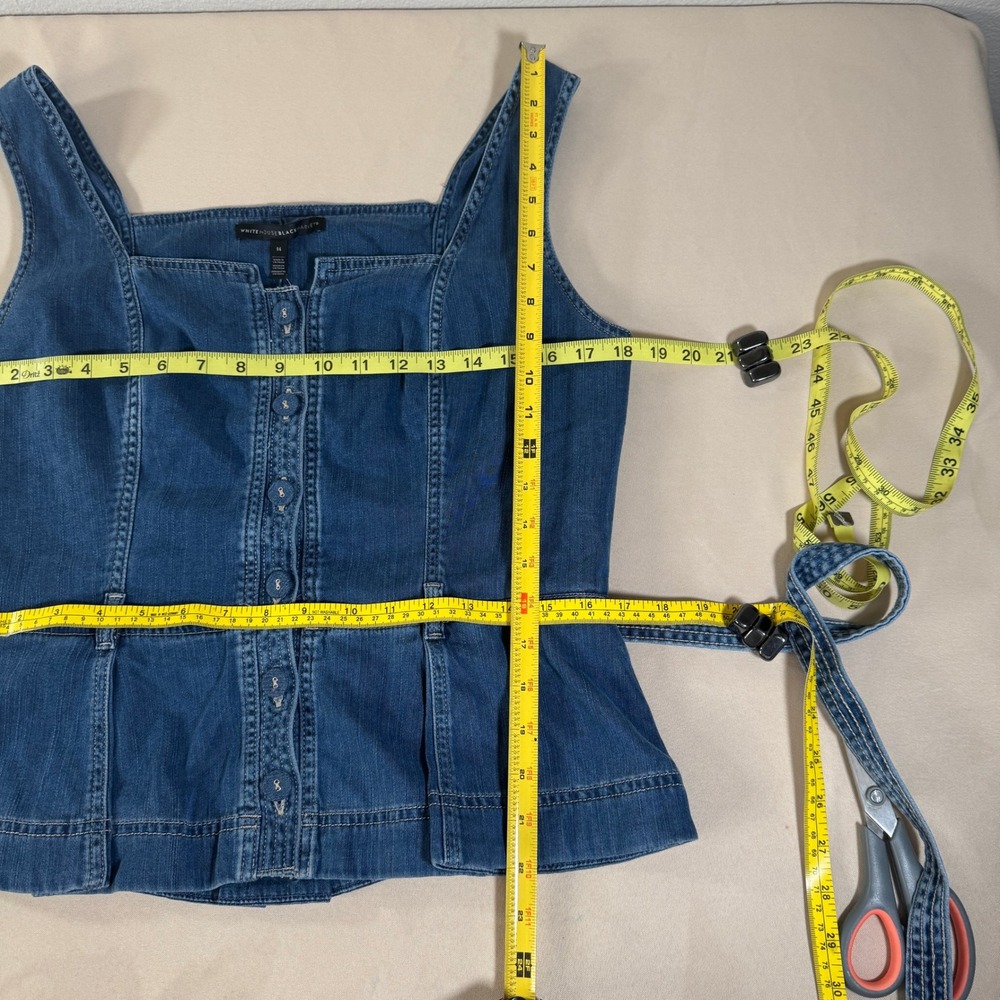 White House Black Market Topstitch Denim Bodice‎ Peplum Belted Top Blue 14 NWT - Picture 13 of 13